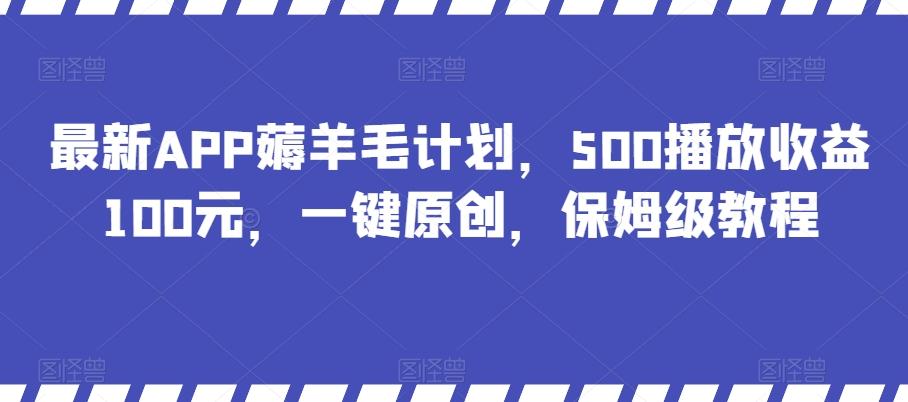 最新APP薅羊毛计划，500播放收益100元，一键原创，保姆级教程-179创客网