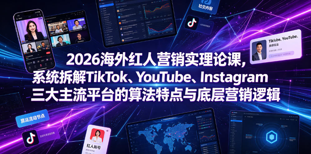 2026海外红人营销实理论课，系统拆解TikTok、YouTube、Instagram三大主流平台的算法特点与底层营销逻辑-179创客网