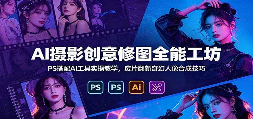 AI摄影创意修图全能工坊：PS搭配AI工具实操教学，废片翻新奇幻人像合成技巧-179创客网