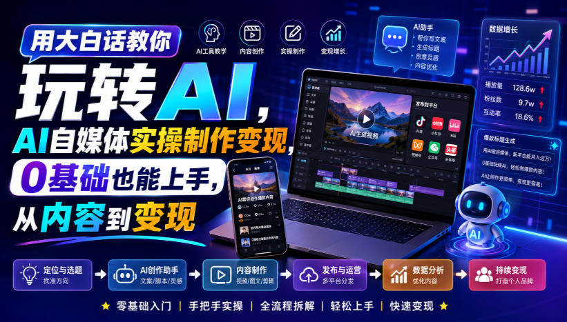 用大白话教你玩转AI，AI自媒体实操制作变现，0基础也能上手，从内容到变现-179创客网