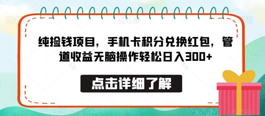 纯捡钱项目，手机卡积分兑换红包，管道收益无脑操作轻松日入300+-179创客网