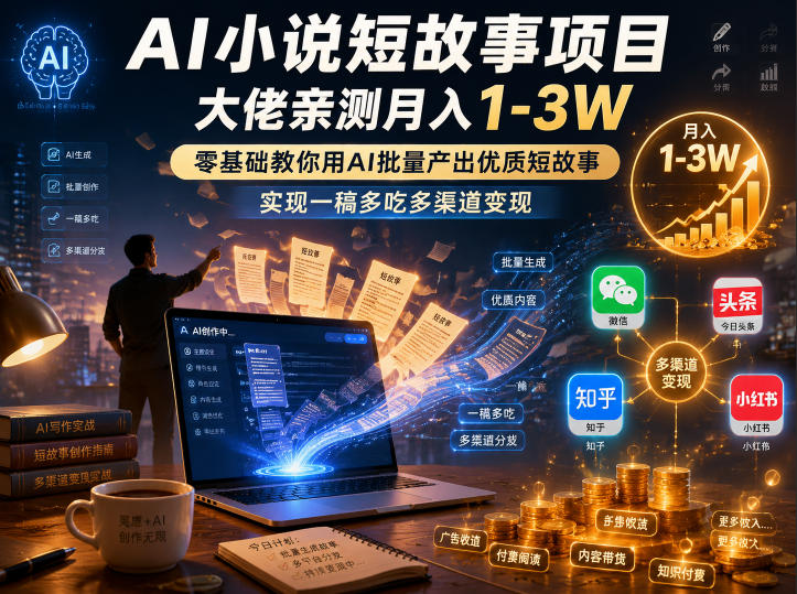AI小说短故事项目，大佬亲测月入1-3W，零基础教你用AI批量产出优质短故事，实现一稿多吃多渠道变现（更新0824）-179创客网