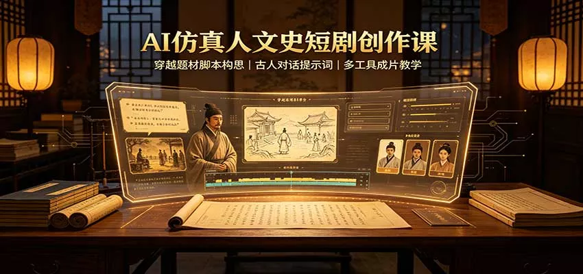 AI仿真人文史短剧创作课：穿越题材脚本构思，古人对话提示词，多工具成片教学-179创客网