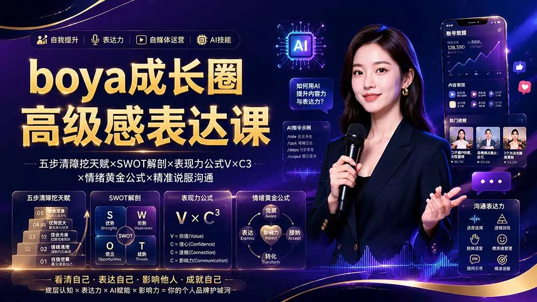 boya成长圈｜内心成长高级表达AI自媒体三合一，消解内耗挖掘天赋，镜头沟通AI指令短视频全流程教学-179创客网