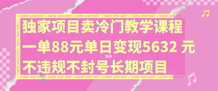 独家项目卖冷门教学课程一单88元单日变现5632元违规不封号长期项目【揭秘】-179创客网