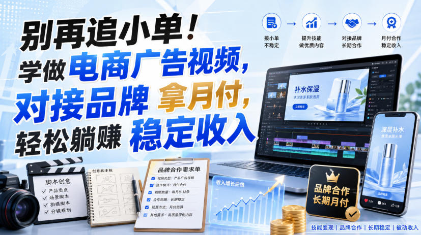 别再追小单！学做电商广告视频，对接品牌拿月付，轻松躺賺稳定收入【原创双语字幕】-179创客网