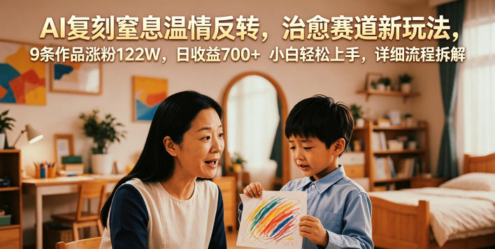 AI复刻窒息温情反转，治愈赛道新玩法，9条作品涨粉122W，日收益700+ 小白轻松上手，详细流程拆解-179创客网