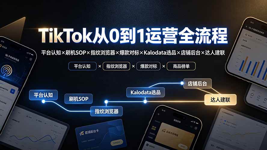 （19830期）TikTok从0到1运营全流程-更新：平台认知×刷机SOP×指纹浏览器×爆款对标×Kalodata选品×店铺后台×达人建联-179创客网