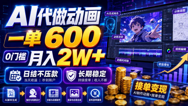AI代做动画，一单600，0门槛月入2W+，日结不压款，长期稳定【揭秘】-179创客网