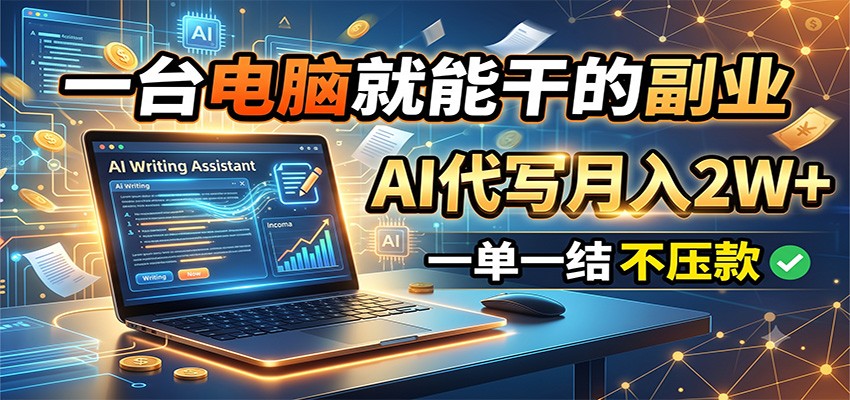 一台电脑就能干的副业，AI代写月入2W+，一单一结不压款-179创客网