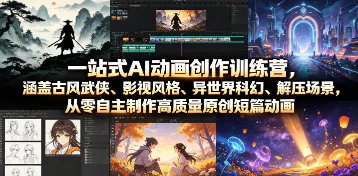 一站式AI动画创作训练营，涵盖古风武侠、影视风格、异世界科幻、解压场景，从零自主制作高质量原创短篇动画-179创客网