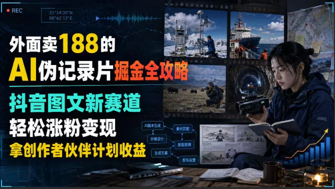 外面卖188的AI伪记录片掘金全攻略，抖音图文新赛道，轻松涨粉变现，拿创作者伙伴计划收益【文档】-179创客网