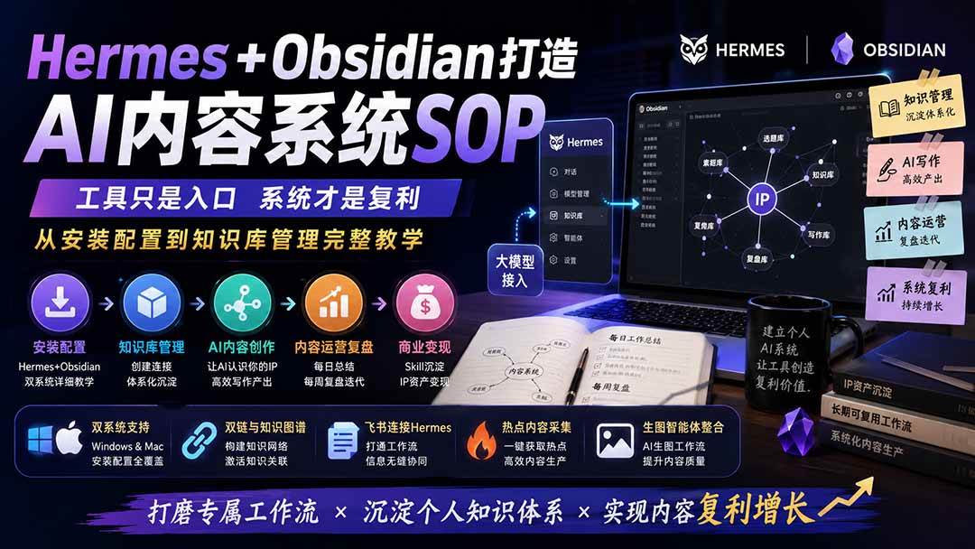（19861期）Hermes+Obsidian打造AI内容系统SOP；工具只是入口系统才是复利，从安装配置到知识库管理完整教学-179创客网
