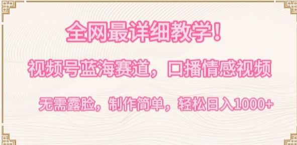 全网最详细教学，视频号蓝海赛道，口播情感视频，无需露脸，制作简单，轻松实现日入1000+【揭秘】-网创资源