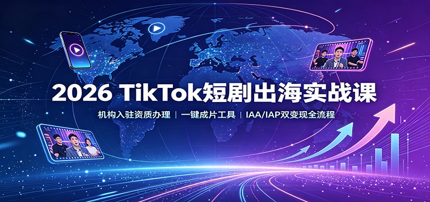 2026 TikTok短剧出海实战课：机构入驻资质办理，一键成片工具，IAA/IAP双变现全流程-179创客网