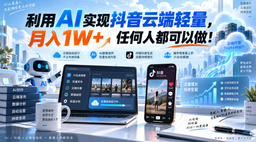 利用AI实现抖音云端轻量，月入1W+，任何人都可以做！【揭秘】-179创客网