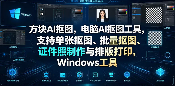 方块AI抠图，电脑AI抠图工具，支持单张抠图、批量抠图、证件照制作与排版打印，Windows工具-179创客网