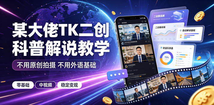 某大佬TK二创科普解说教学，不用原创拍摄不用外语基础，零基础做TikTok中视频稳定变现-179创客网