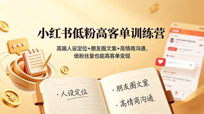 （19105期）小红书低粉高客单训练营：高端人设定位+朋友圈文案+高情商沟通，低粉丝量也能高客单变现-179创客网