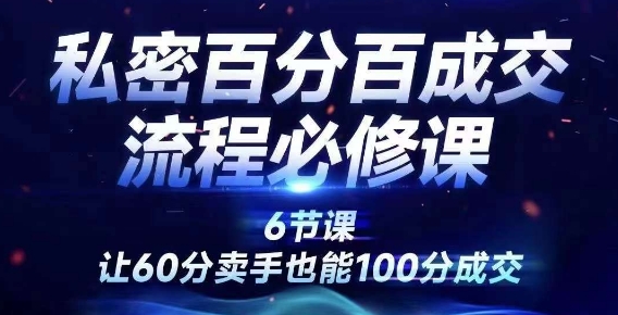 私密百分百成交流程线上训练营，绝对成交，让60分卖手也能100分成交-179创客网