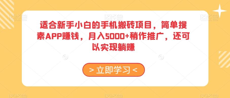 适合新手小白的手机搬砖项目，简单搜素APP赚钱，月入5000+稍作推广，还可以实现躺赚【揭秘】-179创客网