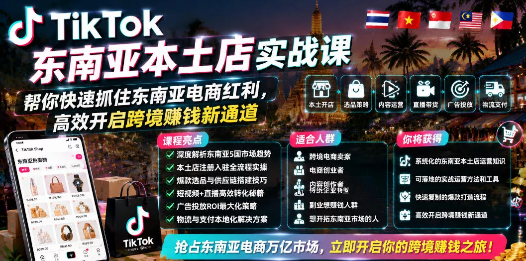 TikTok东南亚本土店实战课，帮你快速抓住东南亚电商红利，高效开启跨境賺钱新通道-179创客网