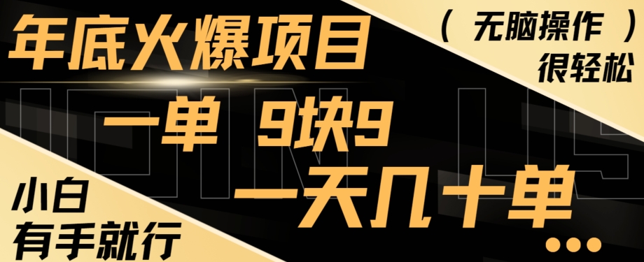 年底火爆项目，一单9.9，一天几十单，只需一部手机，傻瓜式操作，小白有手就行-179创客网