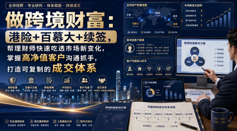 做跨境财富：港险+百慕大+续签，帮理财师快速吃透市场新变化，掌握高净值客户沟通抓手，打造可复制的成交体系-179创客网