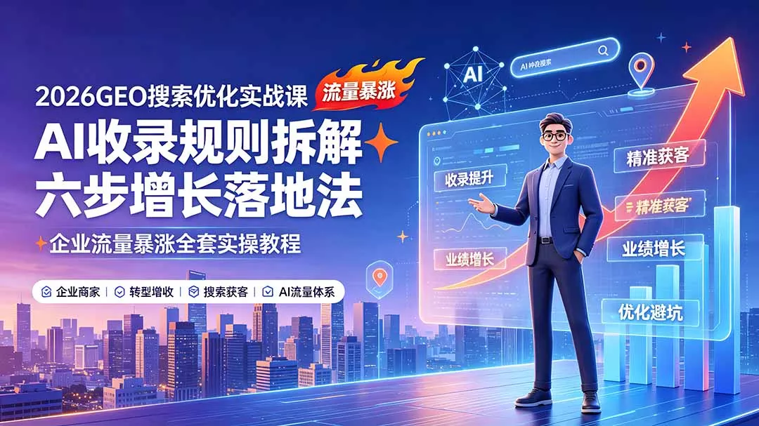 2026GEO搜索优化实战课：AI收录规则拆解｜六步增长落地法｜企业流量暴涨全套实操教程-179创客网