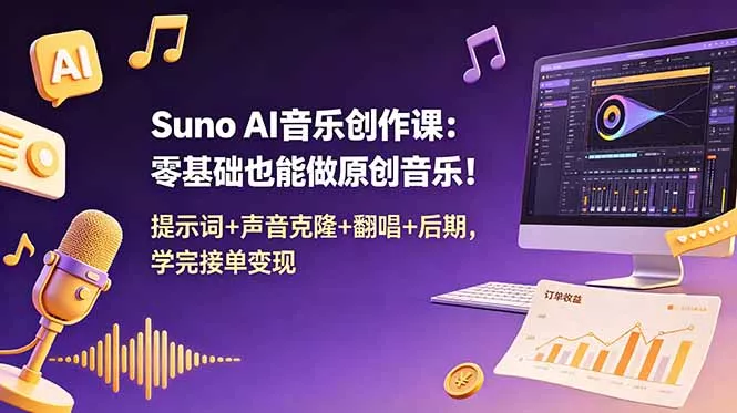 Suno AI音乐创作课：零基础也能做原创音乐！提示词+声音克隆+翻唱+后期，学完接单变现-179创客网