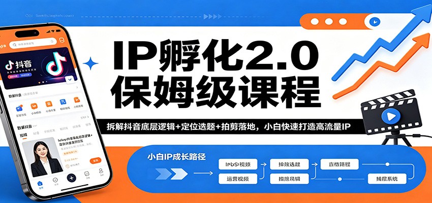 IP孵化2.0保姆级课程：拆解抖音底层逻辑+定位选题+拍剪落地，小白快速打造高流量IP-179创客网