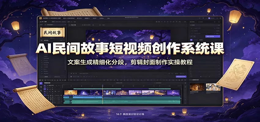 AI民间故事短视频创作系统课：文案生成精细化分段，剪辑封面制作实操教程-179创客网