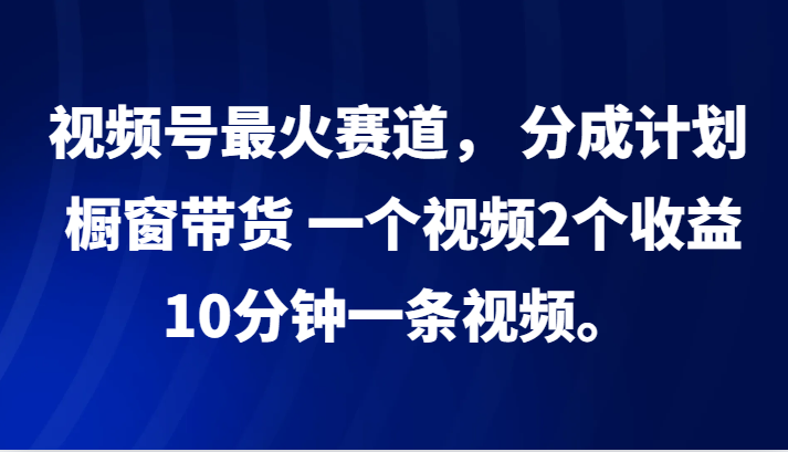视频号最火赛道， 分成计划， 橱窗带货，一个视频2个收益，10分钟一条视频。-179创客网