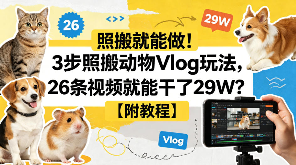 照搬就能做！3步照搬动物Vlog玩法，26条视频就能干了29W？【附教程】【赠coze一键生成工作流】-179创客网