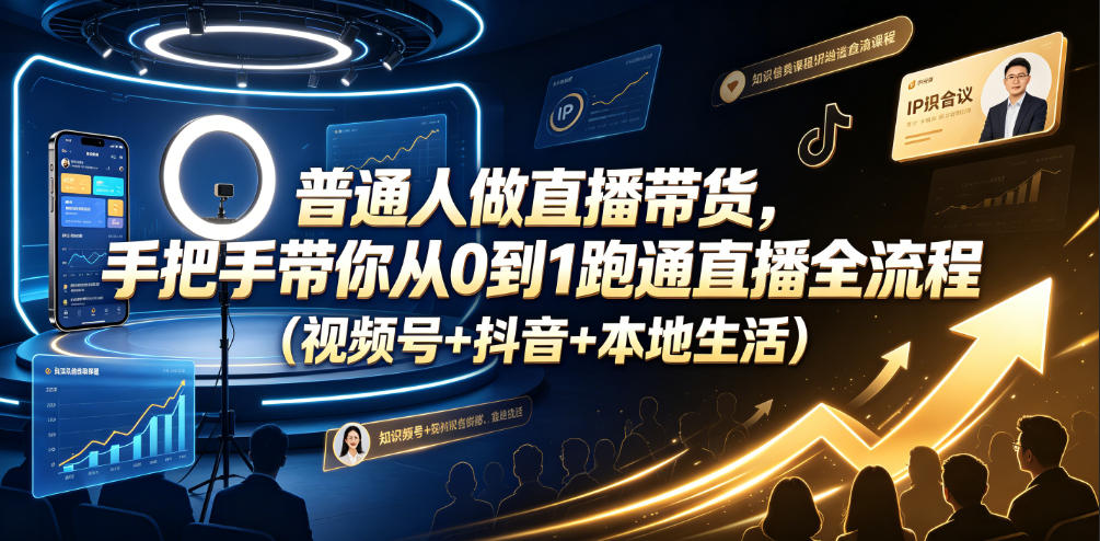 普通人做直播带货，手把手带你从0到1跑通直播全流程（视频号+抖音+本地生活）-179创客网