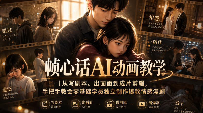 帧心话AI动画教学｜从写剧本、出画面到成片剪辑，手把手教会零基础学员独立制作爆款情感漫剧-179创客网