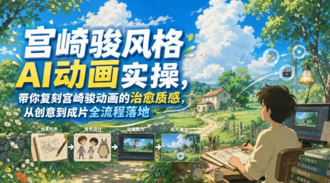 宫崎骏风格AI动画实操，带你复刻宫崎骏动画的治愈质感，从创意到成片全流程落地-179创客网