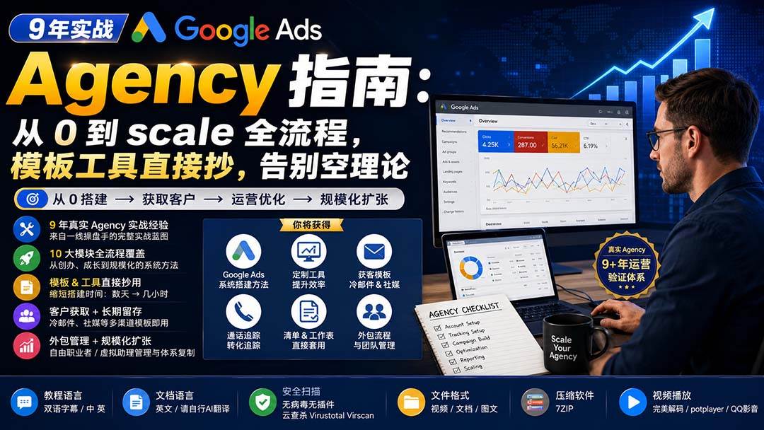 （20139期）9 年实战 Google Ads Agency 指南：从 0 到 scale 全流程，模板工具直接抄，告别空理论【原创双语字幕】-179创客网
