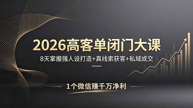 2026高客单闭门大课，8 天掌握强人设打造 + 真线索获客 + 私域成交，1 个微信赚千万净利-179创客网