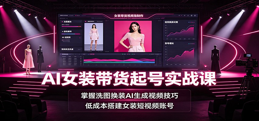 AI女装带货起号实战课：掌握洗图换装AI生成视频技巧，低成本搭建女装短视频账号-179创客网