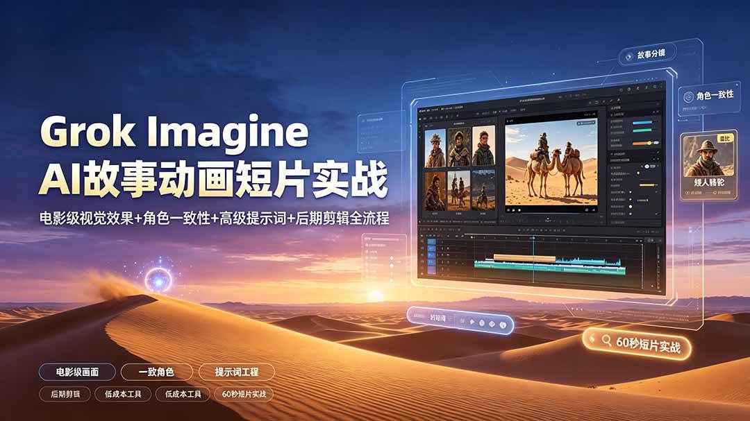（19305期）Grok Imagine AI故事动画短片实战：电影级视觉效果+角色一致性+高级提示词+后期剪辑全流程-179创客网