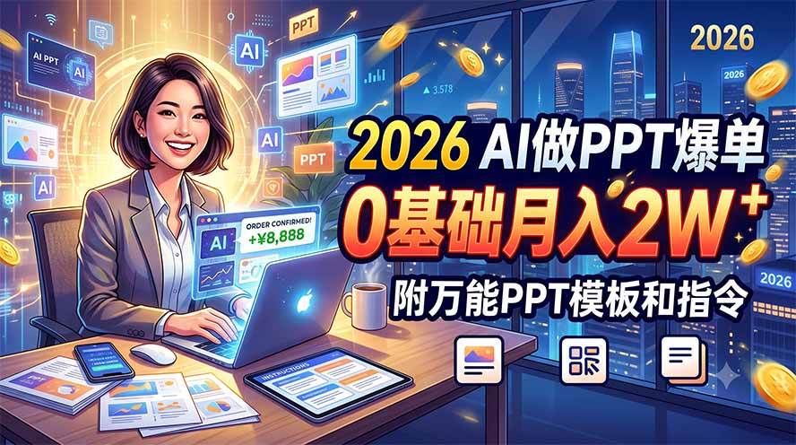 （19284期）2026 AI做PPT爆单，0基础月入2W，附万能PPT模板和指令-179创客网