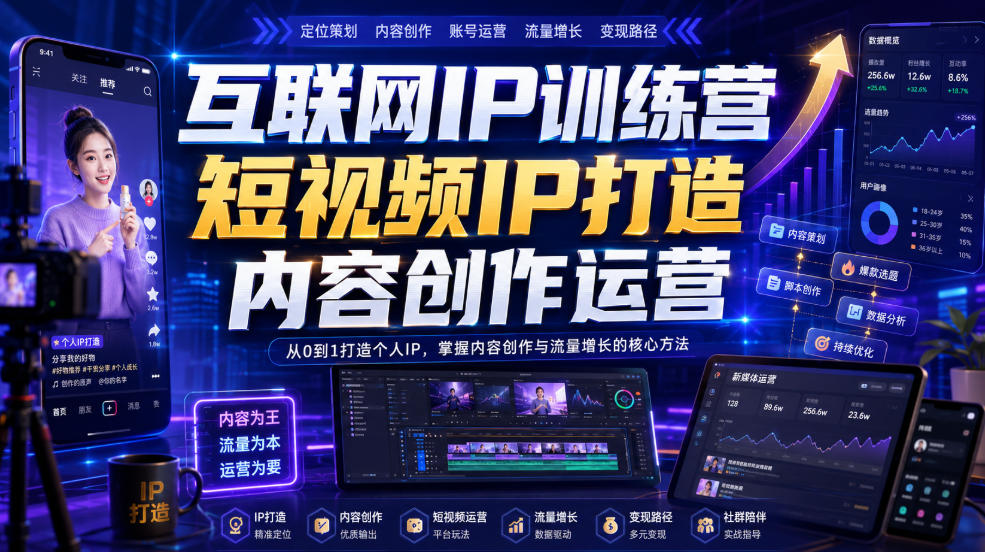 互联网IP训练营，短视频IP打造，内容创作运营-179创客网