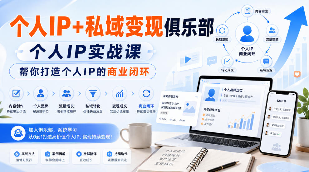 个人IP+私域变现俱乐部，个人IP实战课，帮你打造个人IP的商业闭环-179创客网