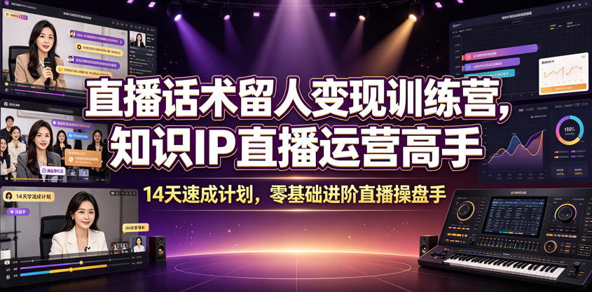 直播话术留人变现训练营，知识IP直播运营高手，14天速成计划，零基础进阶直播操盘手-179创客网