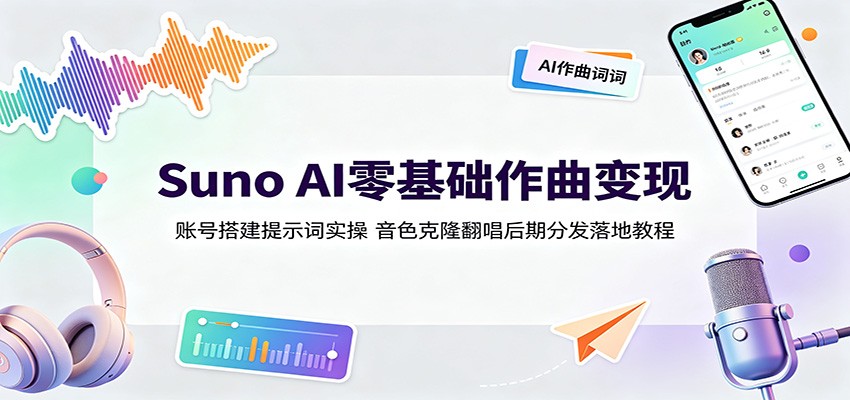 Suno AI零基础作曲变现：账号搭建提示词实操，音色克隆翻唱后期分发落地教程-179创客网