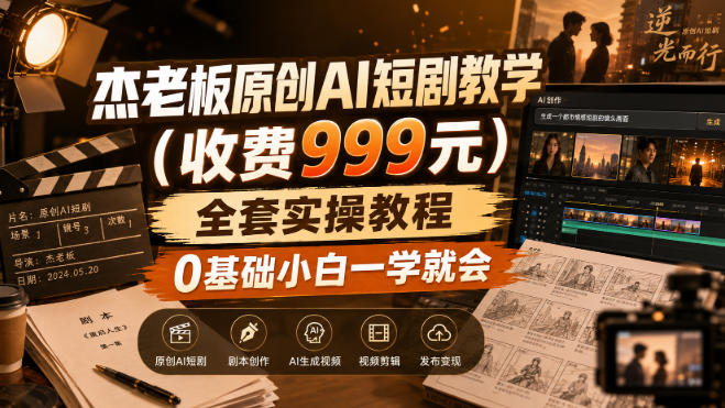 杰老板原创AI短剧教学（收费999元），全套实操教程，0基础小白一学就会，非搬运技术-179创客网