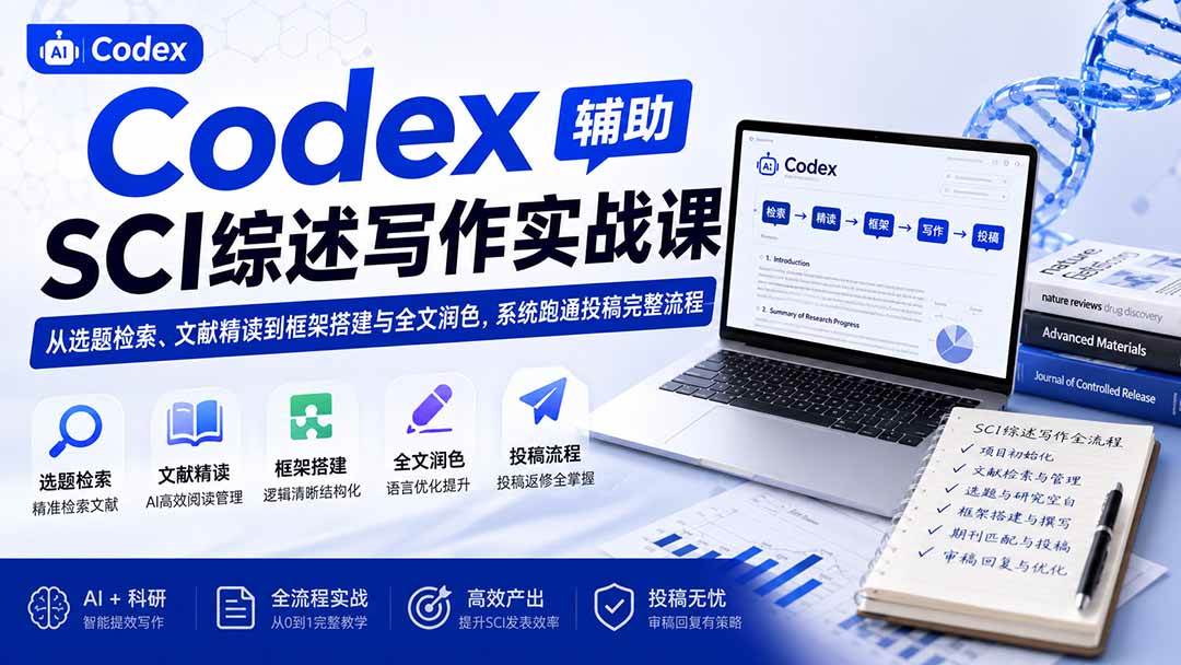 （19751期）Codex辅助SCI综述写作实战课——从选题检索、文献精读到框架搭建与全文润色，系统跑通投稿完整流程-179创客网
