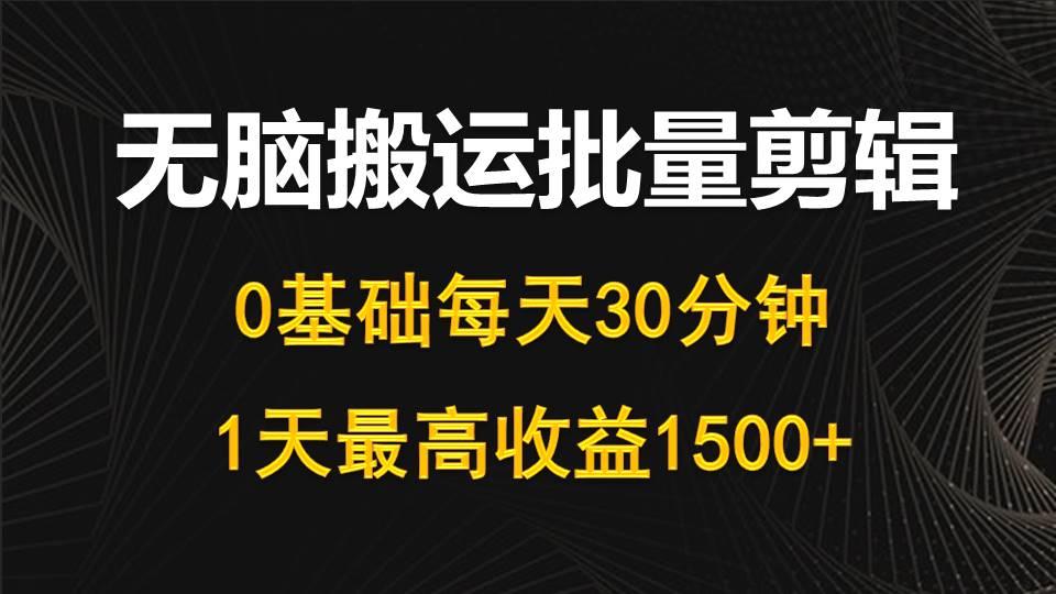 (10008期)每天30分钟，0基础无脑搬运批量剪辑，1天最高收益1500+-179创客网