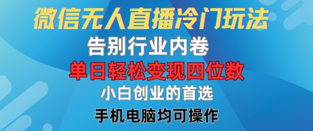 微信无人直播冷门玩法，告别行业内卷，单日轻松变现四位数，小白的创业首选【揭秘】-179创客网